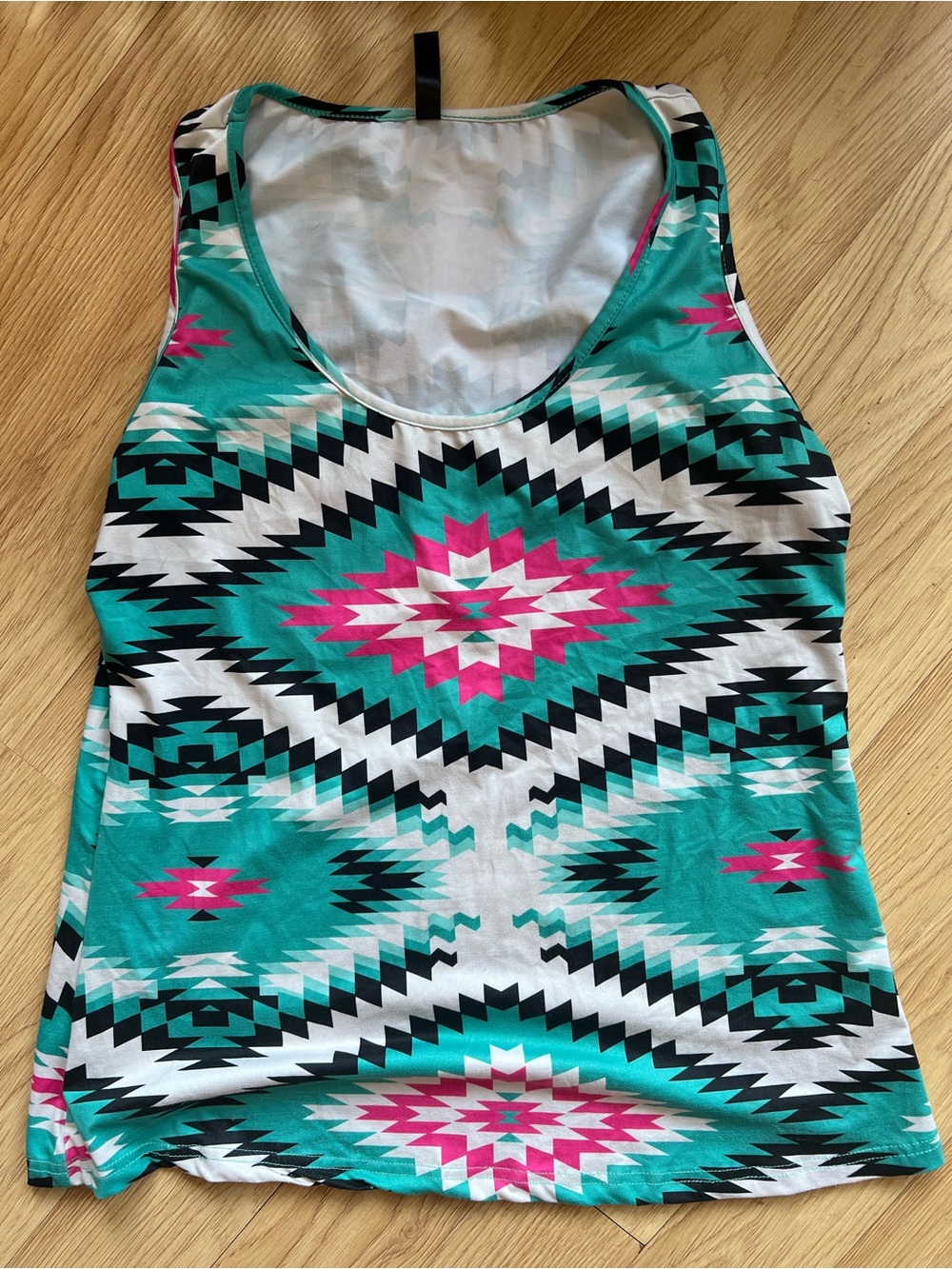 Women's Sterling Kreek Teal Aztec Print Tank Top - Pink & White Accent Sz L